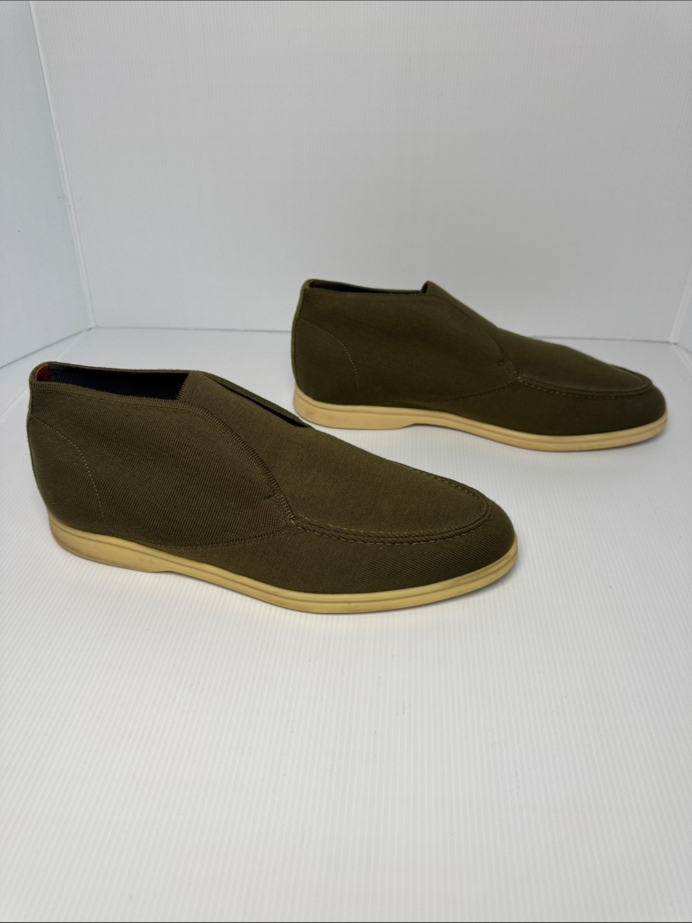 LORO PIANA Open Knitted Walk Ankle Boot Men's Dark Olive Green Wish Wool 44 / 11